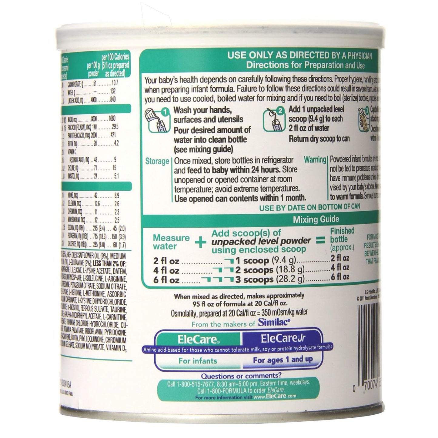 ELECARE, PDR W/DHA/ARA UNFLAV 14.1OZ (6/CS)