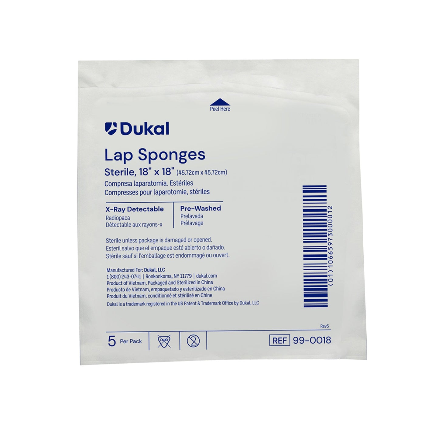 SPONGE, LAP STR 18X18 (5/PK 40PK/CS)