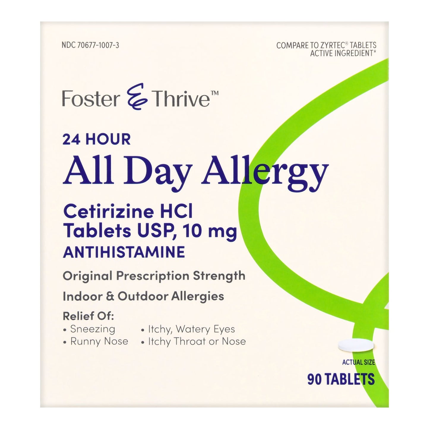 ALL DAY ALLERGY, TAB FT CETIRIZINE SM 10MG (90/BX)