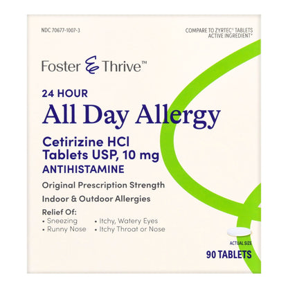 ALL DAY ALLERGY, TAB FT CETIRIZINE SM 10MG (90/BX)