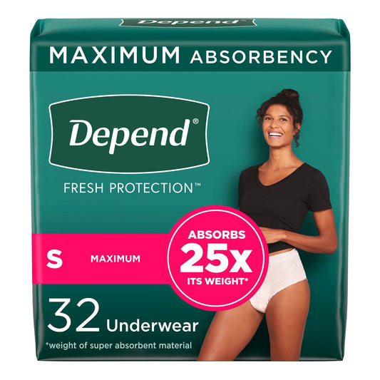 UNDERWEAR, INCONT DEPEND MAX FML BLUSH SM (32/PK 2PK/CS)
