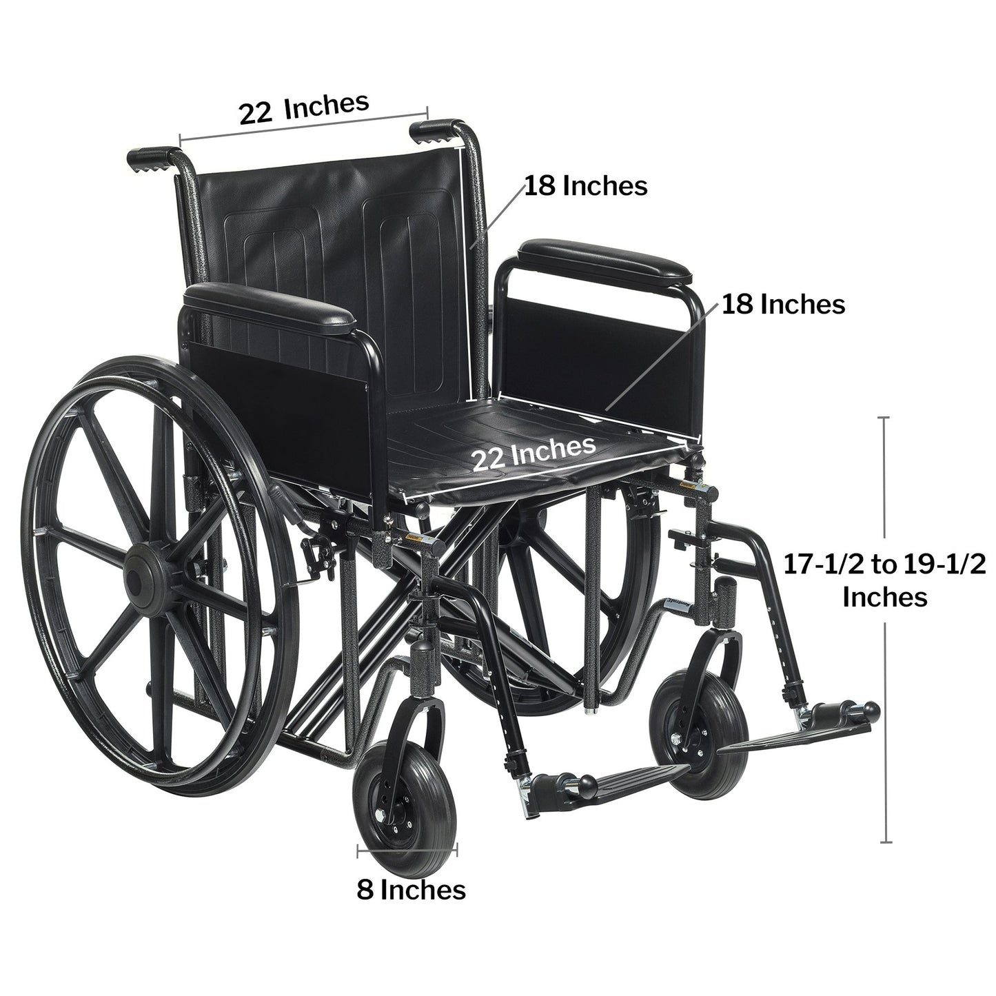 WHEELCHAIR, HD DUAL CROSS BRACE DFA SF 450LB 22" (1/CS)