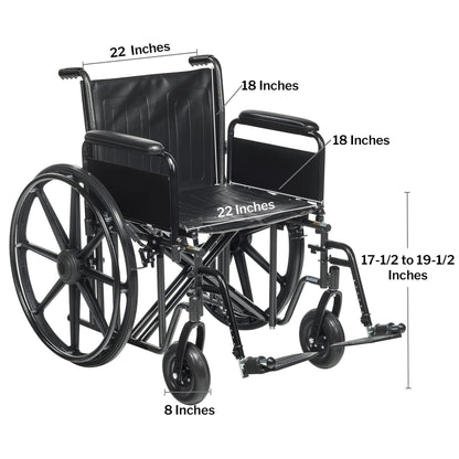WHEELCHAIR, HD DUAL CROSS BRACE DFA SF 450LB 22" (1/CS)