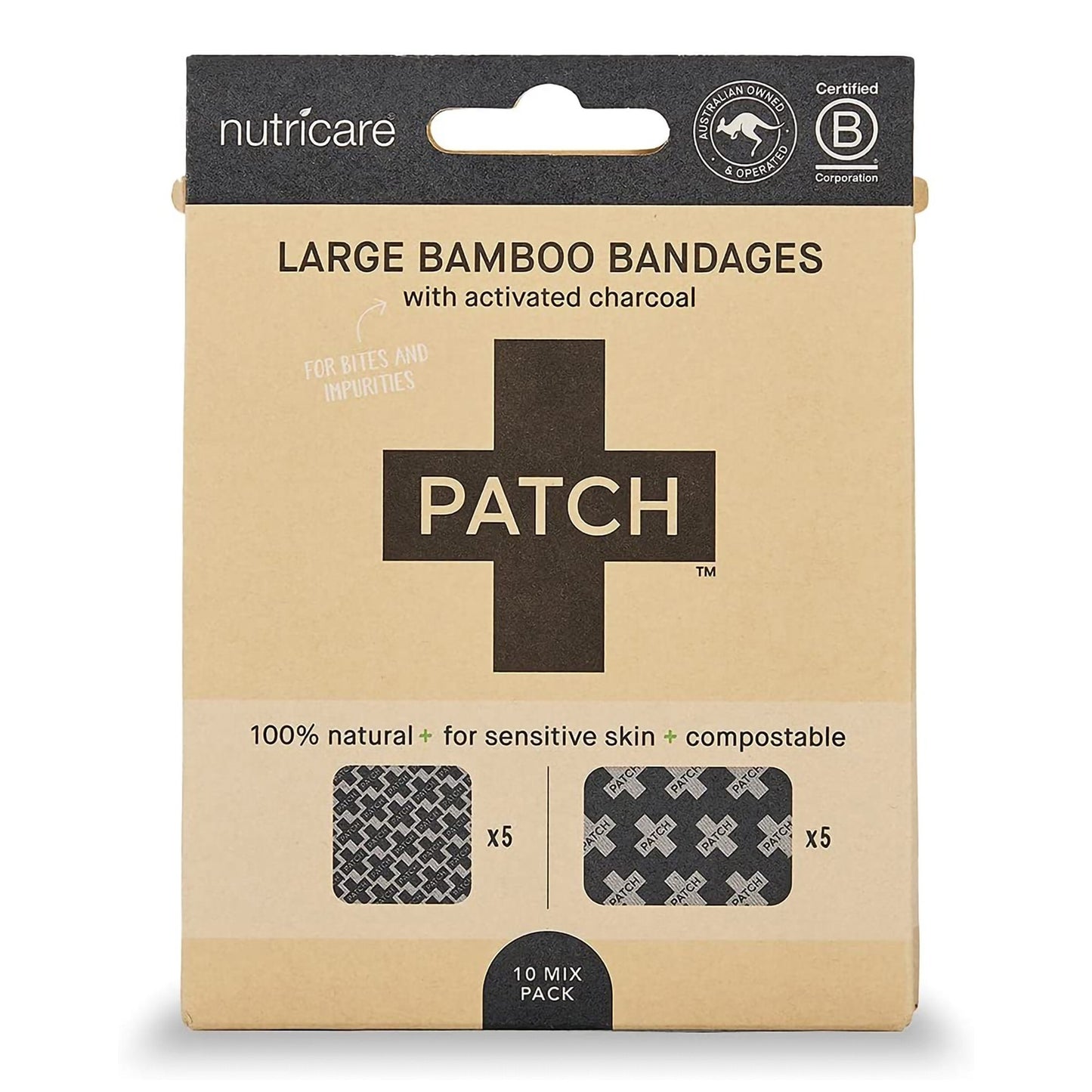 BANDAGE, ADH PATCH BAMBOO W/ACTIVE CHARCOAL LG (10/PK 5PK/BX