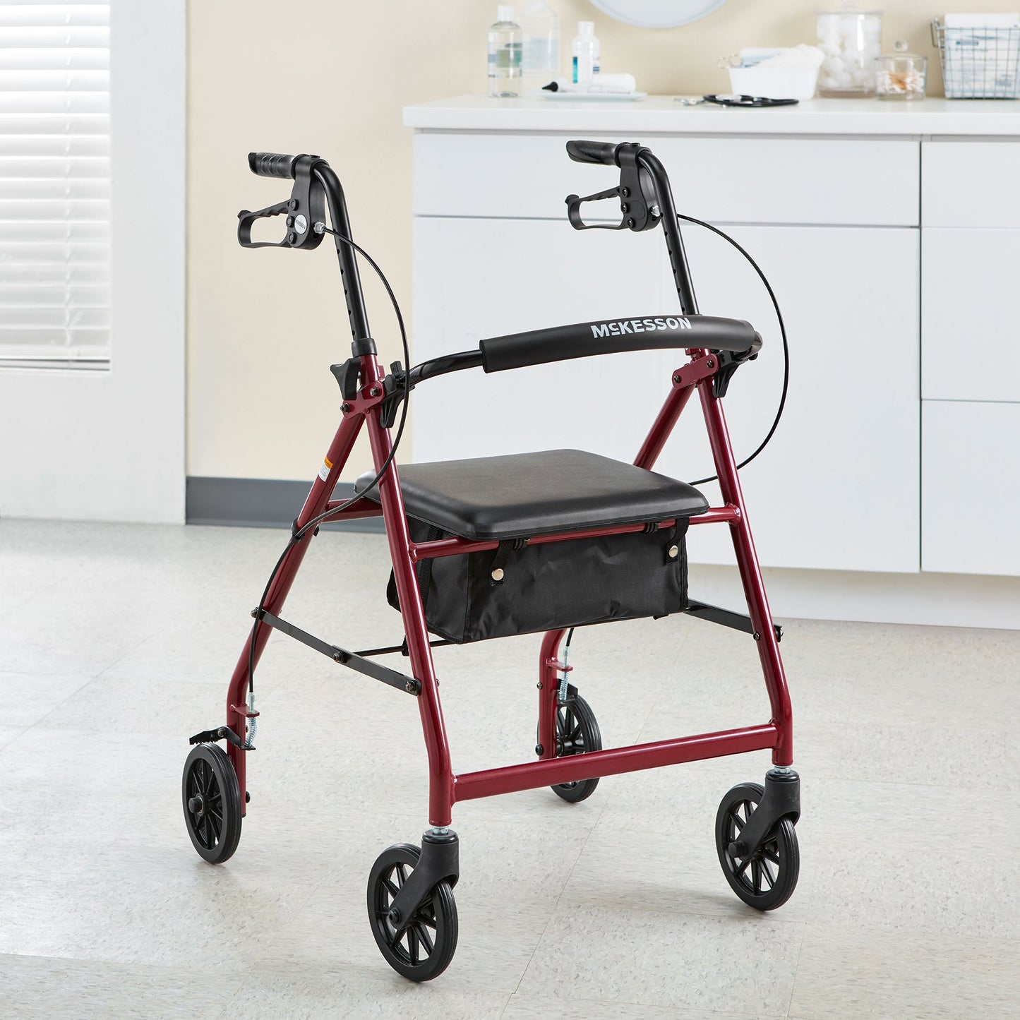 WALKER, ROLLATOR LTWT FOLDING ALUM W/6" WHLS RED 300LB