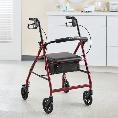 WALKER, ROLLATOR LTWT FOLDING ALUM W/6" WHLS RED 300LB