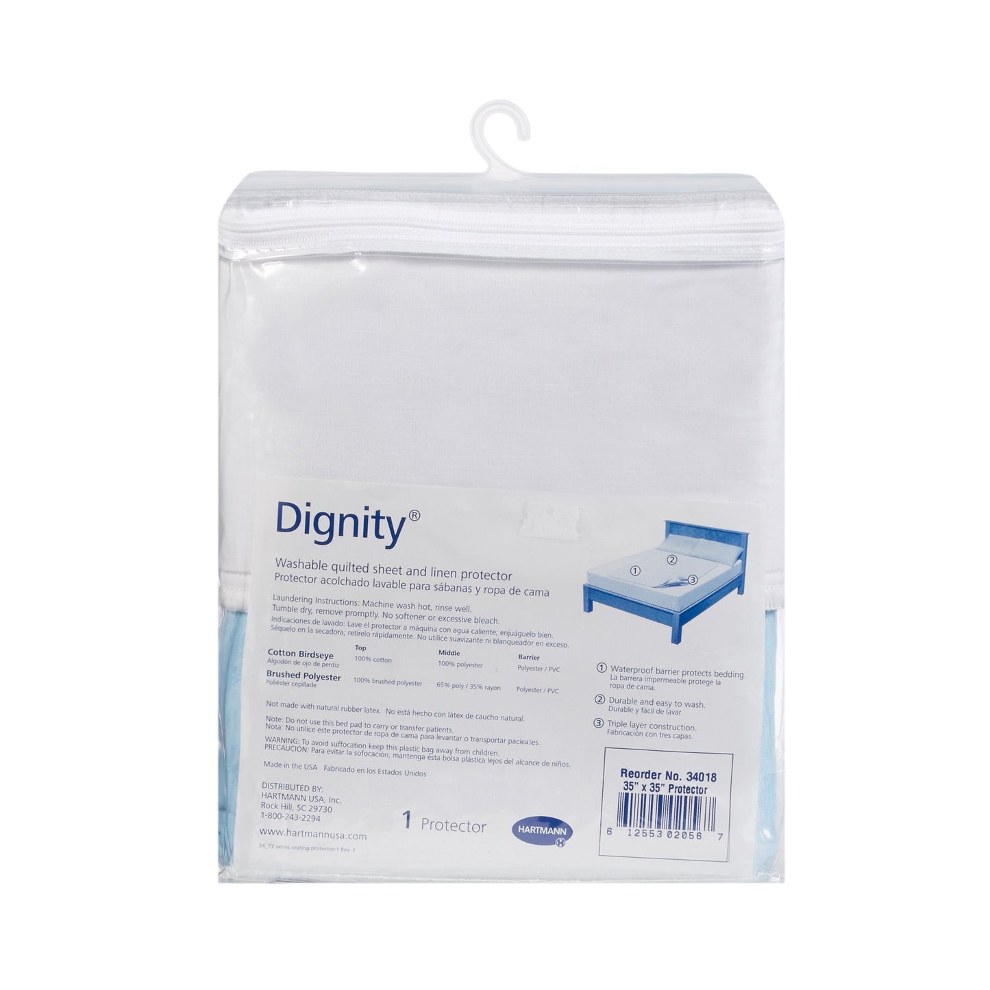 PAD, BED DIGNITY WASHABLE 100%COTTON W/TUCKS 35X35"