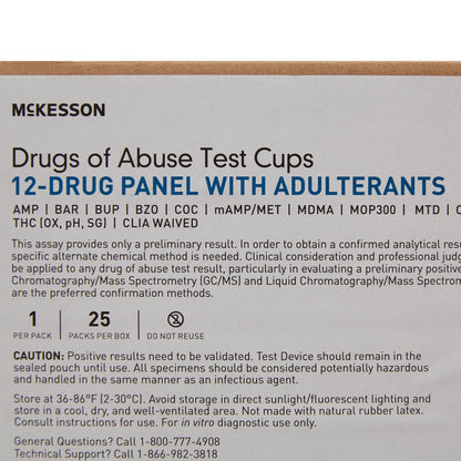 TEST KIT, DRUG SCREEN 12PANEL CUP W/BUP WAIVE (25/BX 4BX/CS)