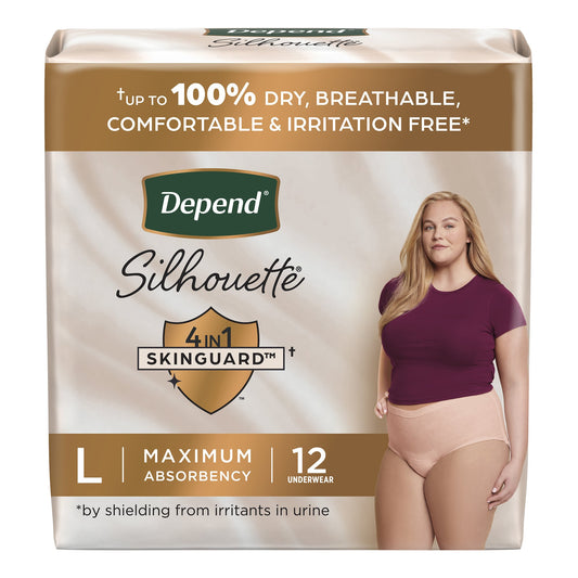 UNDERWEAR, DEPEND SILHOUETTE MAX ABSRB FML LG (12/PK 2PK/CS)