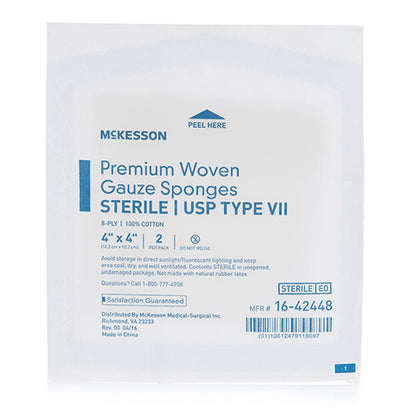 SPONGE, GAUZE TYPE-VII 8PLY STR 4"X4" (2/PK 50PK/BX 12BX/CS)