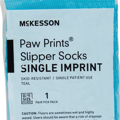 SLIPPER, PAW PRNT TEAL 1 SZ LF(96PR/CS) MGM40