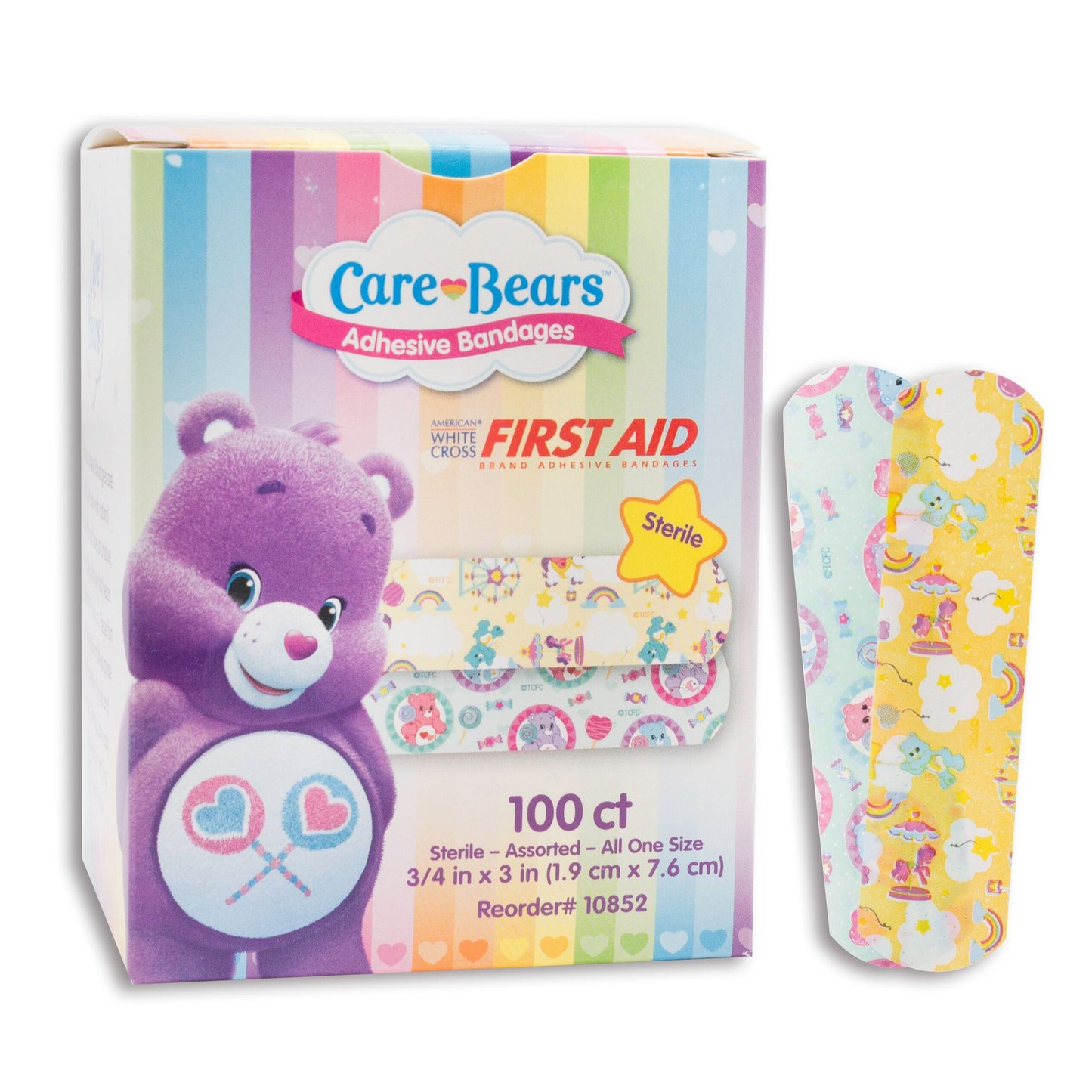 BANDAGE, ADHSV STAT STRIP CAREBEARS 3/4X3" (100/BX 12BX/CS)