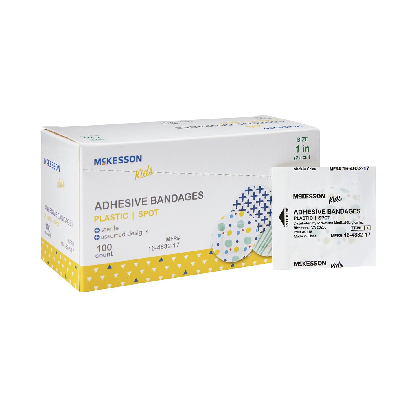 BANDAGE, ADH MCKID SPOT ASTD PATTERN 1" (100/BX 24BX/CS)