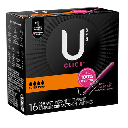 TAMPON, U BY KOTEX CLICK SUPE R PREM ABSRB (16/PK 8PK/CS)