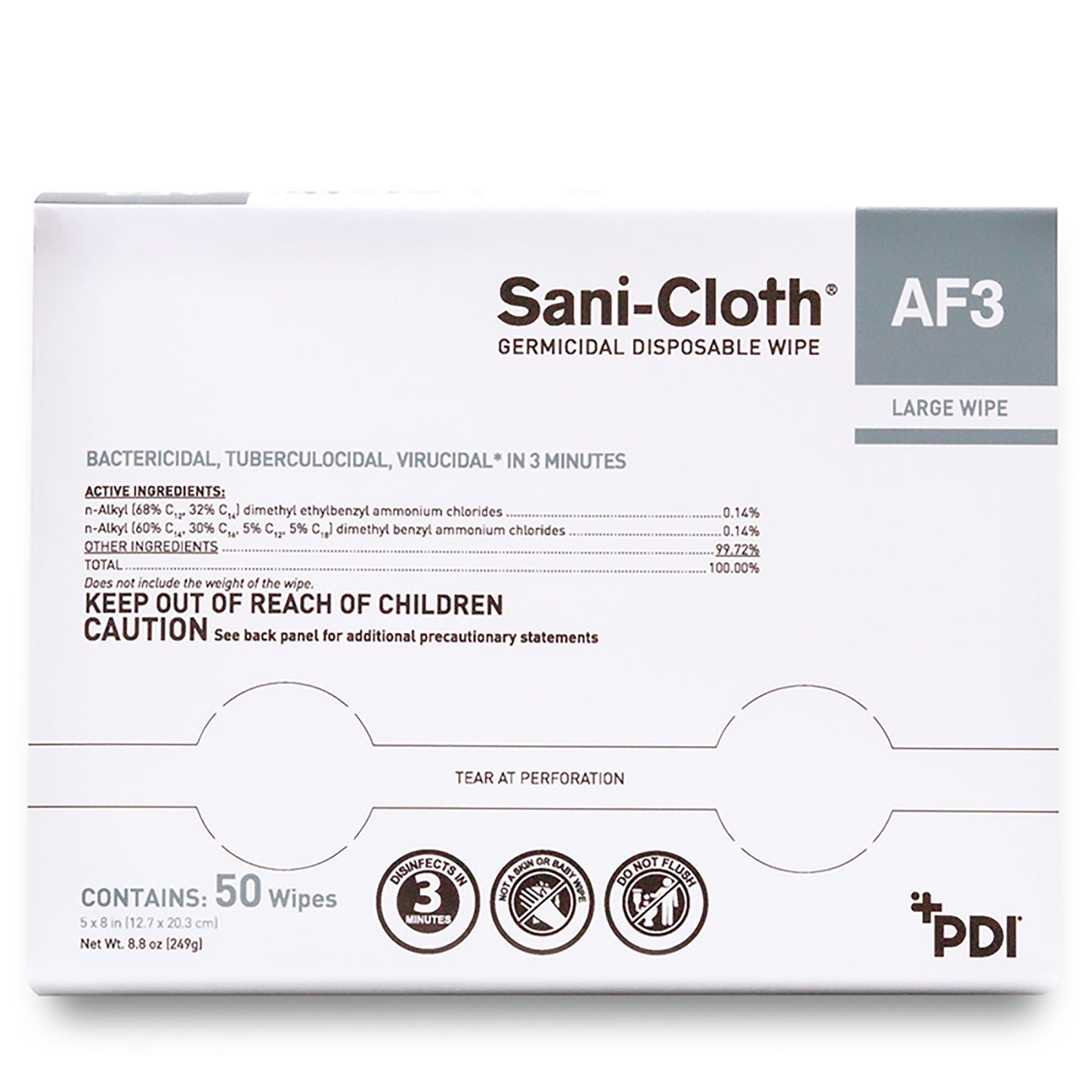 WIPE, DRY SANI-CLOTH AF3 LG 5X8 INDIVIDUAL PACK (50/BX 10BX)