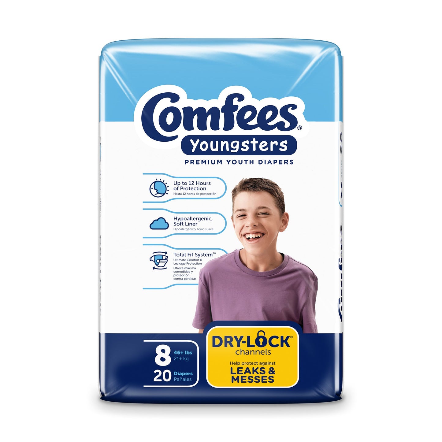 DIAPER, BABY/YOUTH COMFEES SZ8(20/BG 4BG/CS)