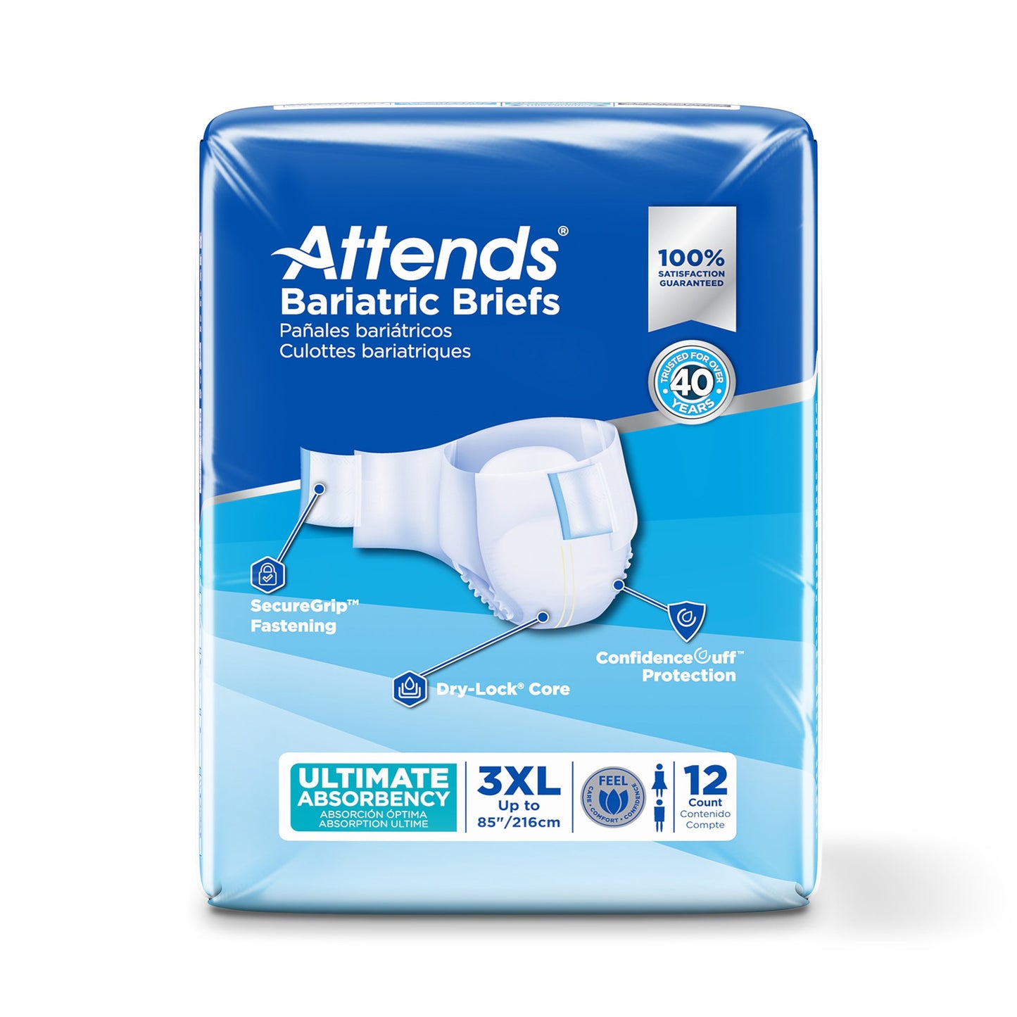 BRIEF, BARIATRIC ULTIMATE ABSORBENCY 3XLG 85" (12/BG 4BG/CS)