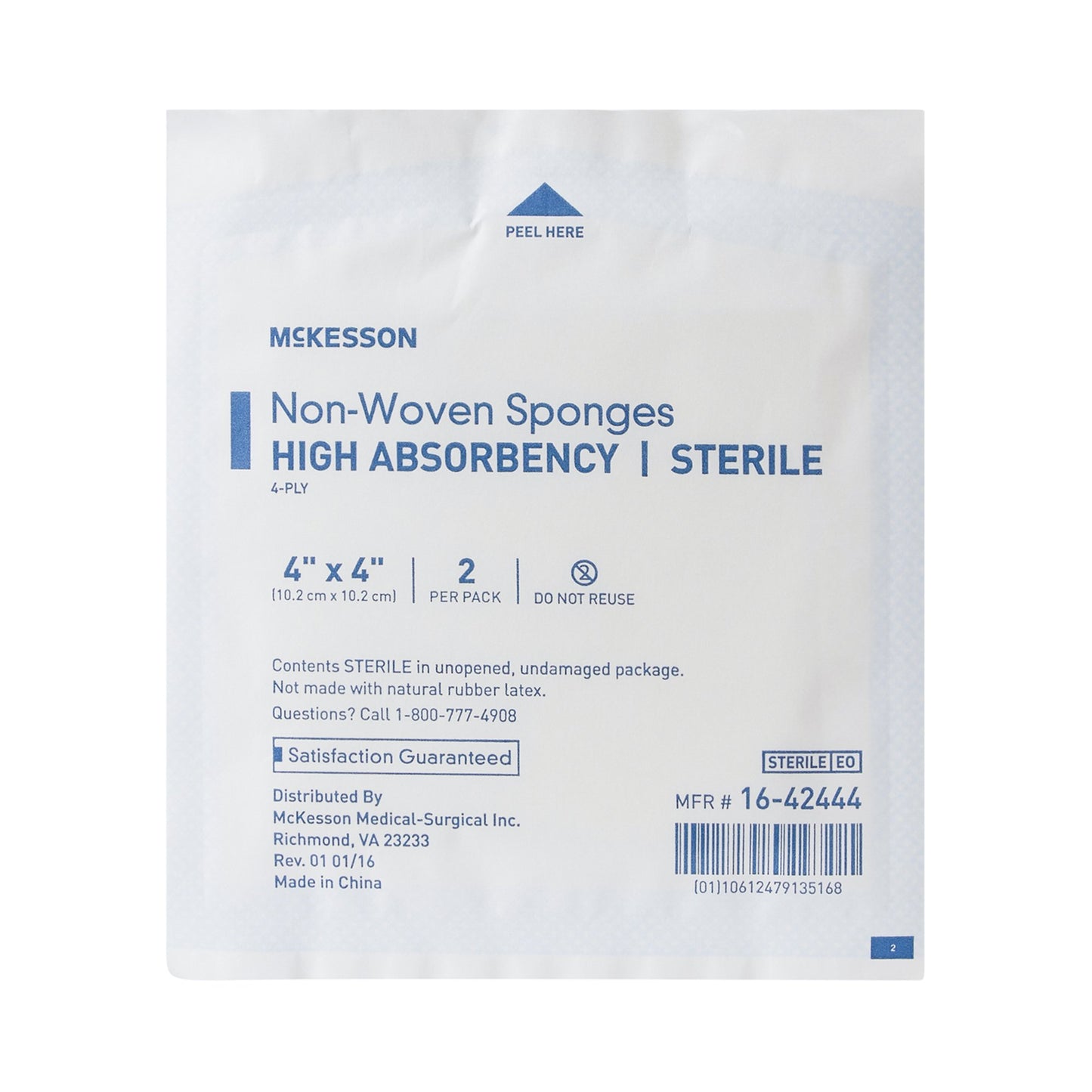 SPONGE, N/WOVN HI-ABSRB 4"X4" 4PLY STR (2/PK 25PK/