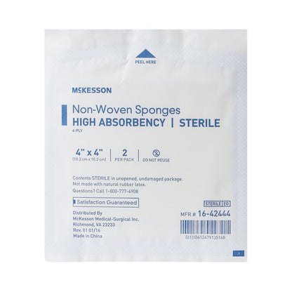 SPONGE, N/WOVN HI-ABSRB 4"X4" 4PLY STR (2/PK 25PK/