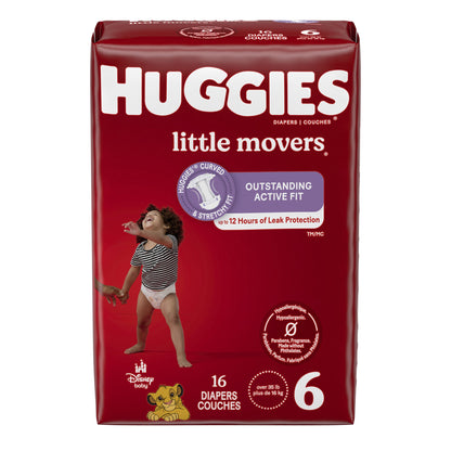 DIAPER, HUGGIES LITTLE MOVERS JUMBO SZ6 (16/PK 4PK/CS)