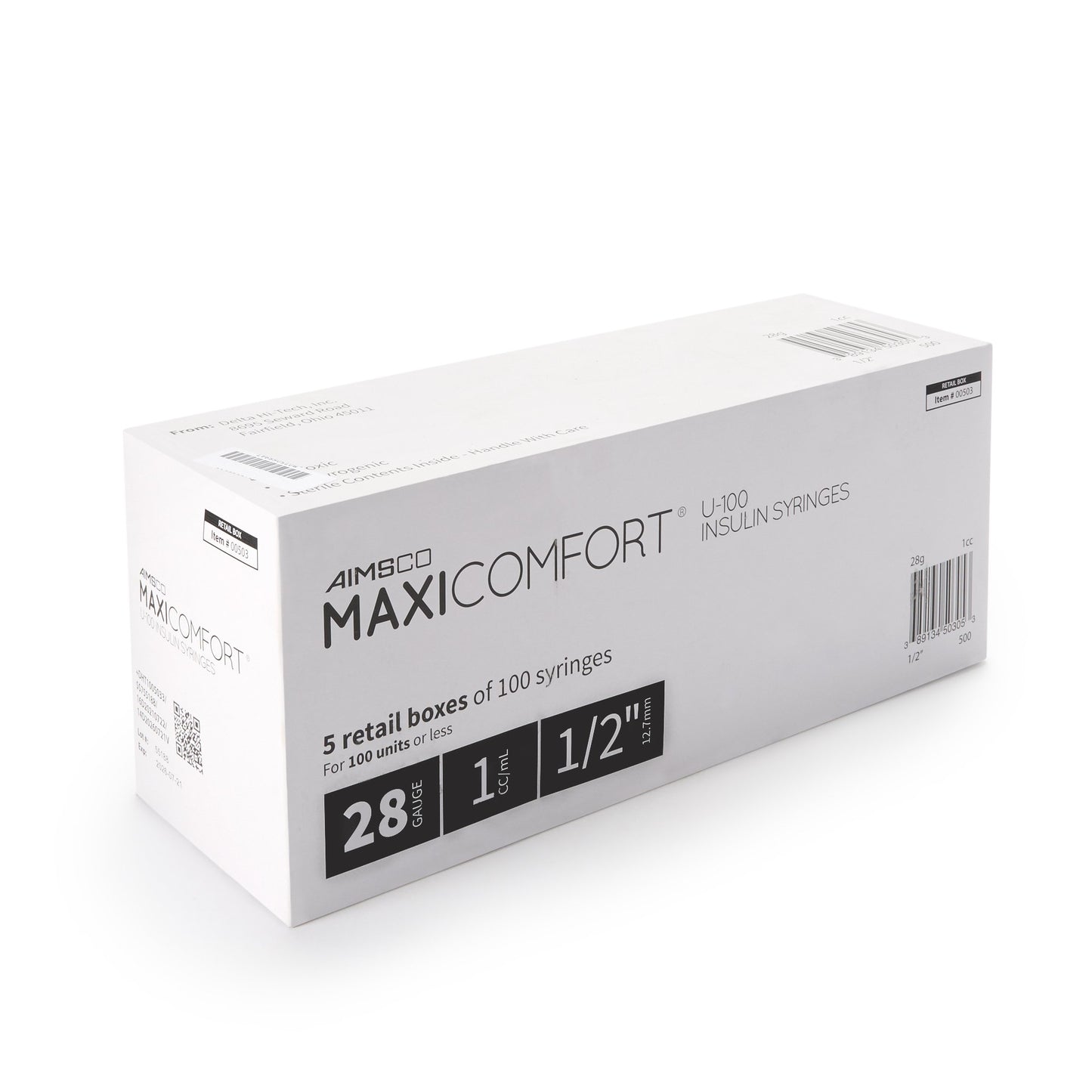 SYRINGE, INSULIN 1CC 28GX1-1/2" (100/BX 5BX/CS)