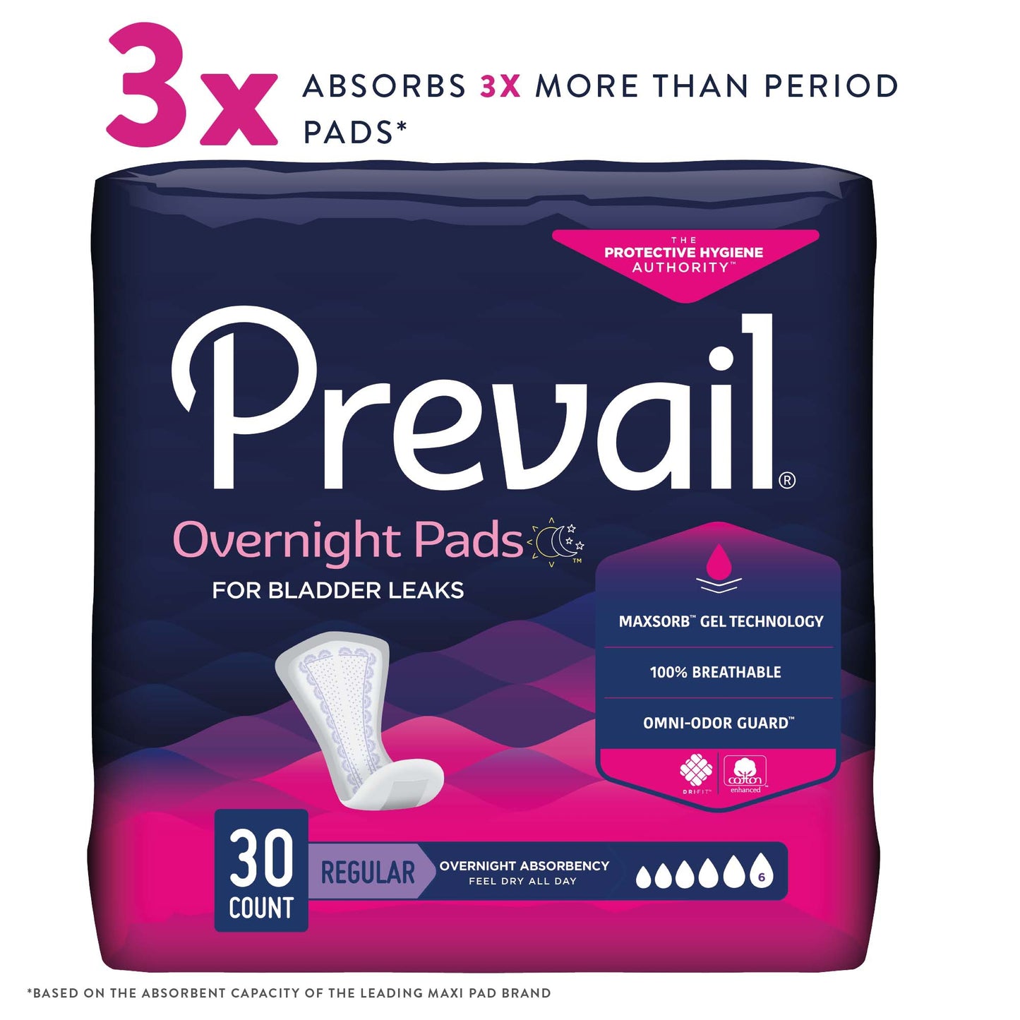 PAD, BLADDER CONTROL PREVAIL OVERNIGHT LNG 16" (30/BG 4BG/CS
