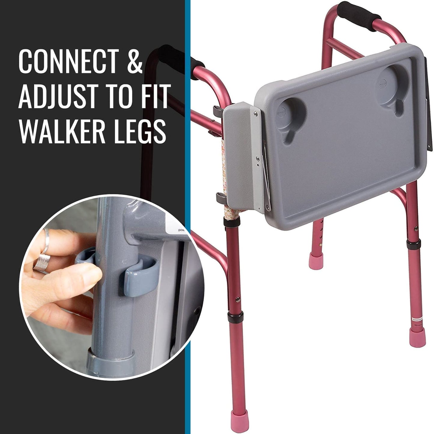 TRAY, WALKER DMI FOLDING W/CUPHOLDERS GRY