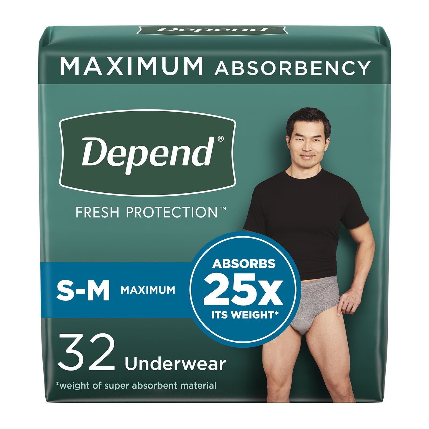 UNDERWEAR, INCONT DEPEND MAX MEN GRY SM/MED (32/PK 2PK/CS)