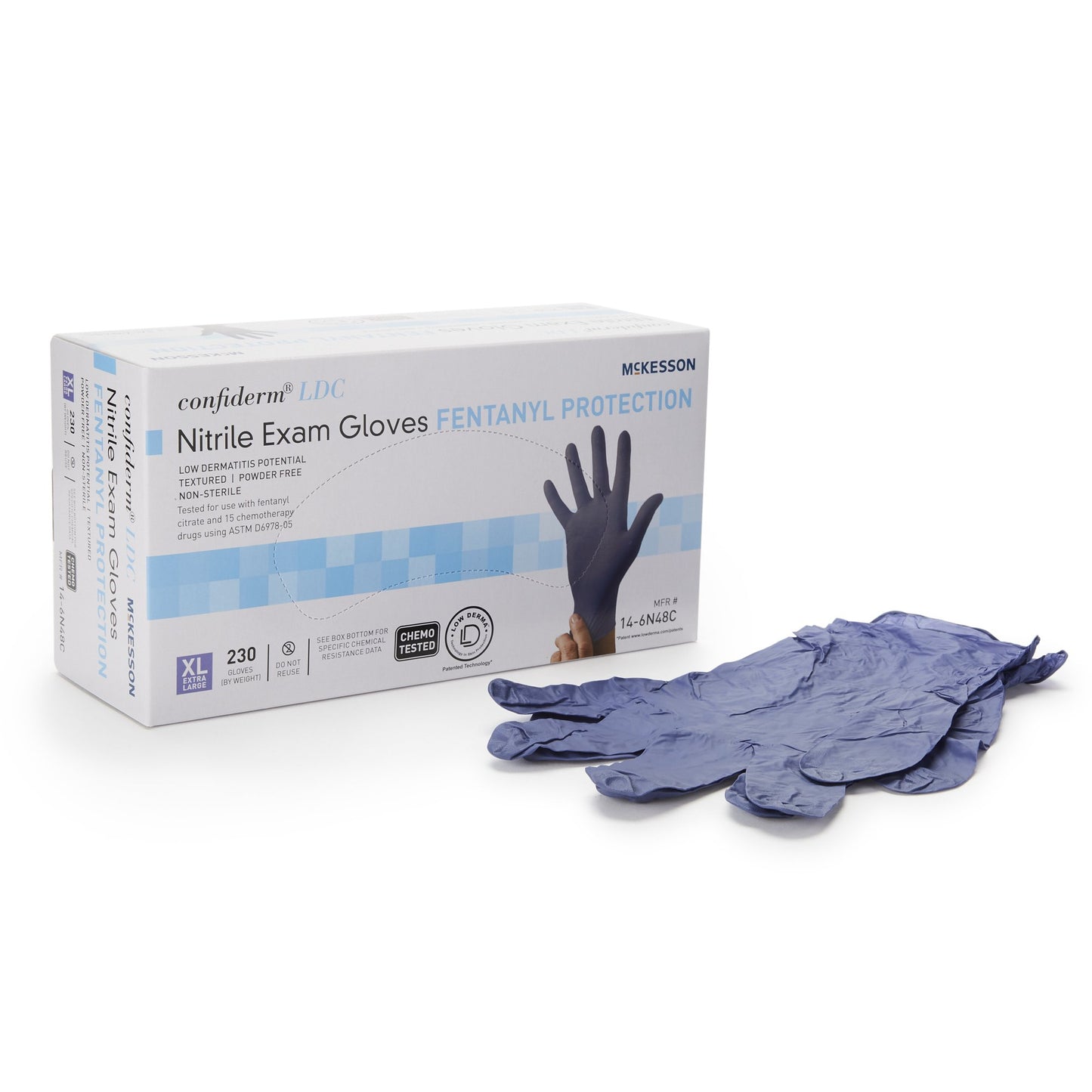 GLOVE, EXAM NTRL XL N/S CHEMO LDC BLU (230/BX 10BX/CS)