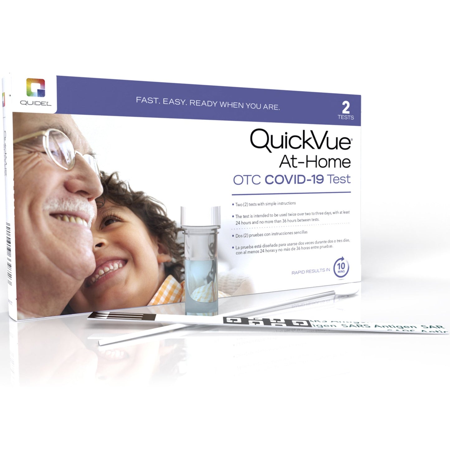 <ul><li>Works for symptomatic and asymptomatic individuals</li><li> The QuickVue At-Home OTC