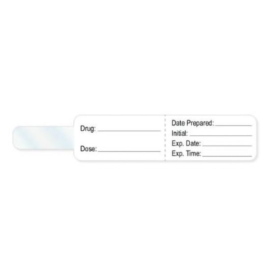 LABEL, SYRINGE FLAG DRUG WHT 4"X3/4" (200/RL)