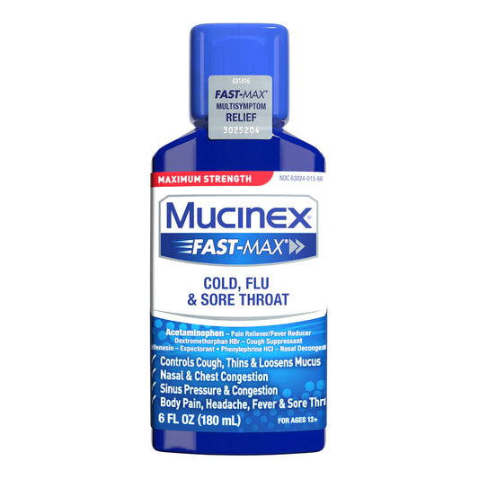 MUCINEX FAST-MAX, LIQ COLD-FLU& SORE THROAT 10-650/20MG 6OZ