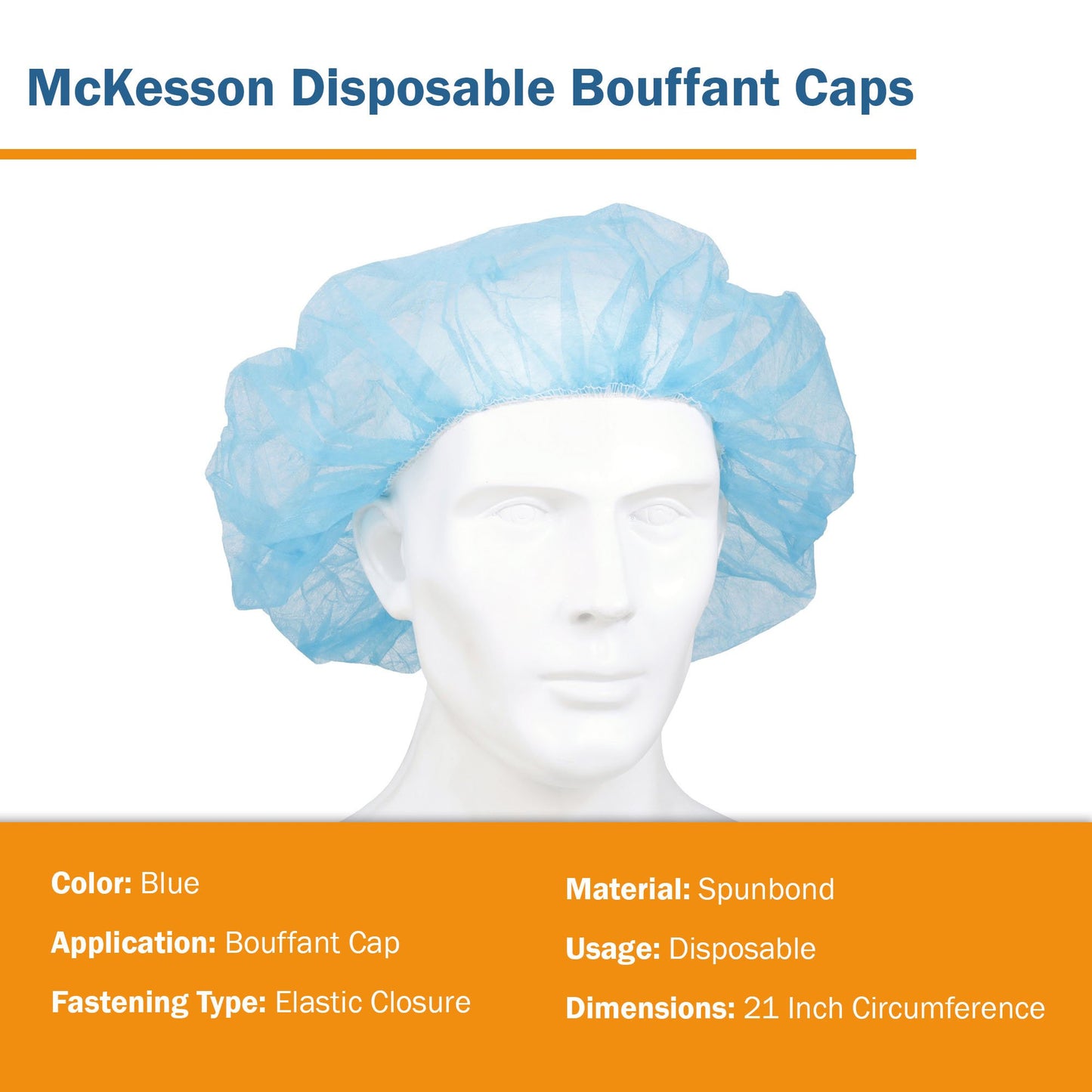 CAP, BOUFFANT LF SB BLU 21" (100/BX 5BX/CS)