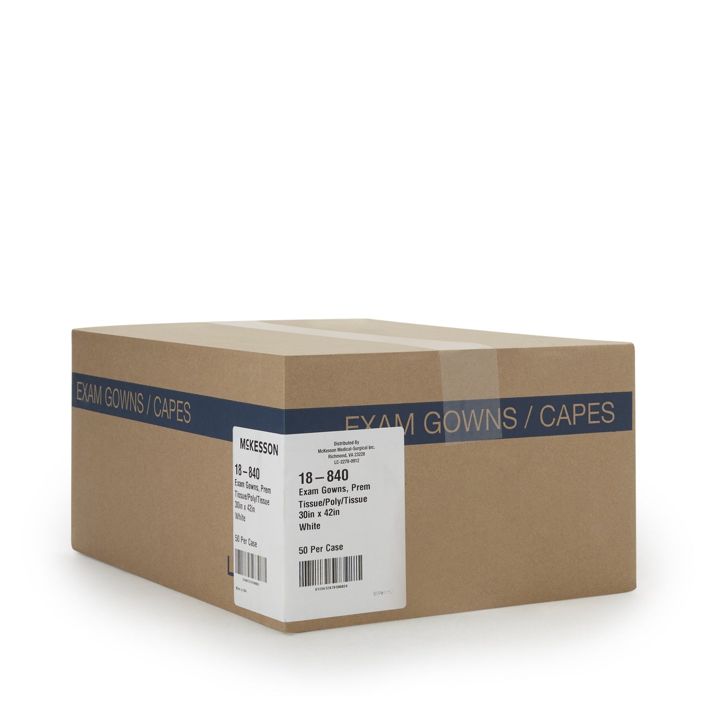 GOWN, EXAM T/P/T F/B OPN WHT 30X42 (50/CS)