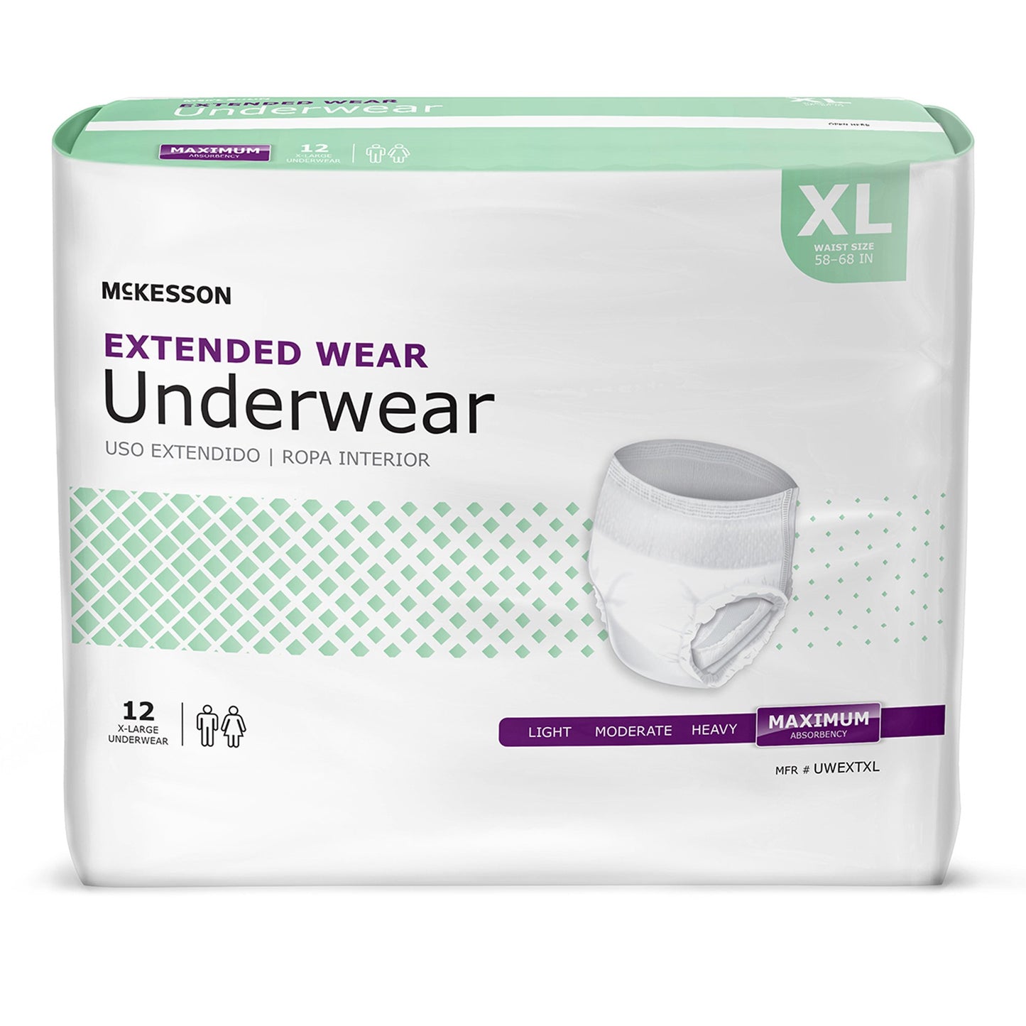 UNDERWEAR, EXTENDED WEAR XLG 58-68 (12EA/BG 4BG/CS)