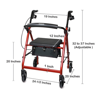 WALKER, ROLLATOR LTWT FOLDING ALUM W/6" WHLS RED 300LB