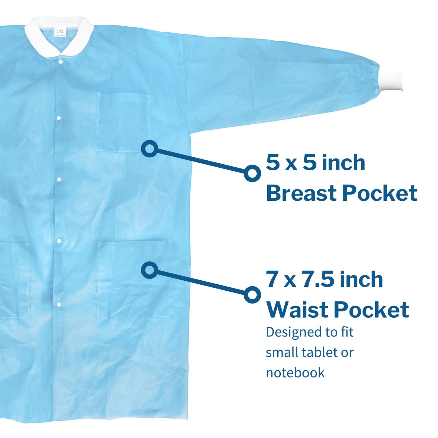 COAT, LAB KNITCUFF LF BLU SM/MED (10/BG 3BG/CS)