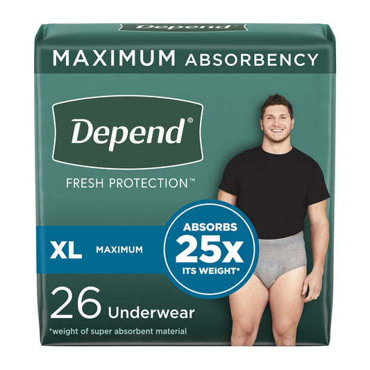 UNDERWEAR, DEPEND MAX ABSORB GRY XLG (26/PK 2PK/CS)