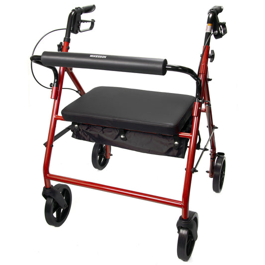 WALKER, ROLLATOR HVY DUTY FOLDING STEEL W/8" WHLS RED 400LB