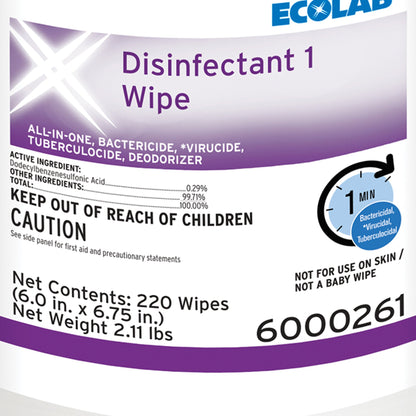 WIPE, DISINFECTANT 6"X6.75" ( 220/CT 12CT/CS)