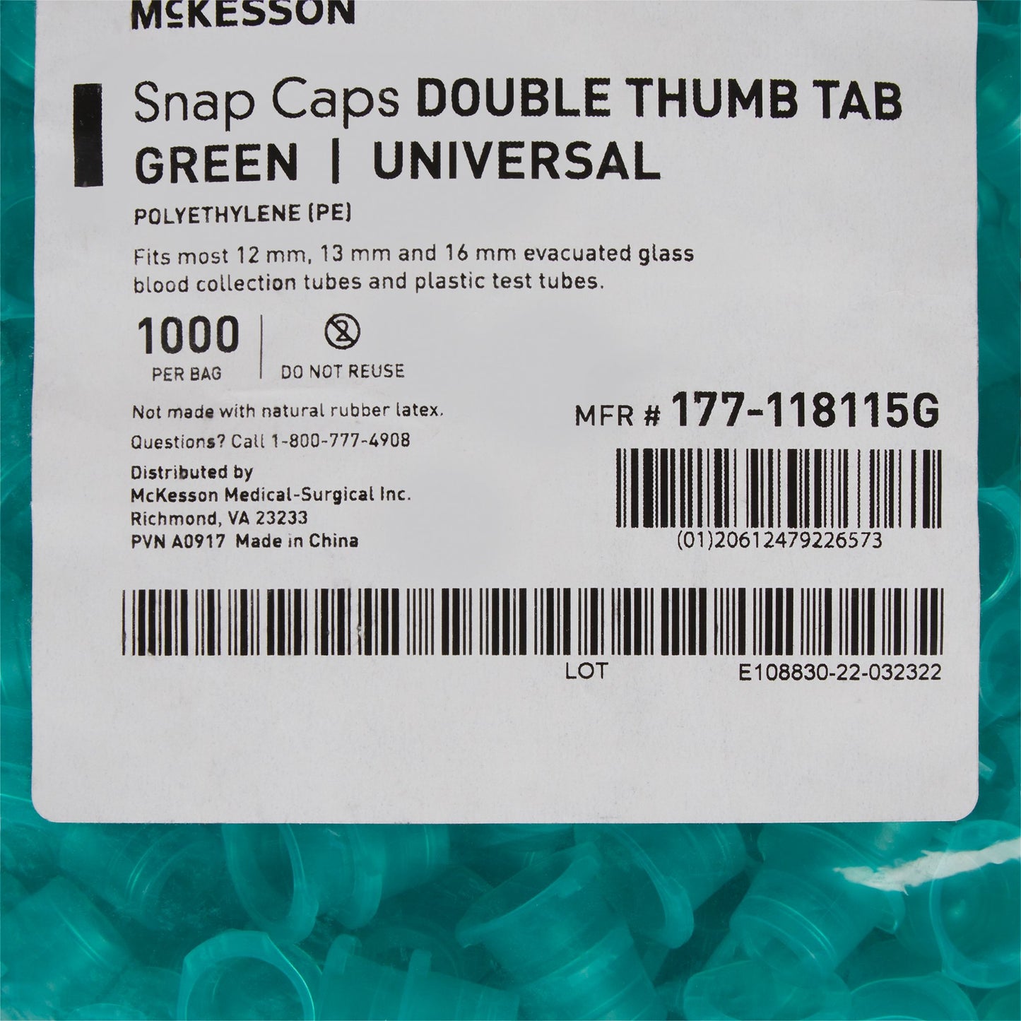 CAP, SNAP UNIV POLY GRN (1000/BG)