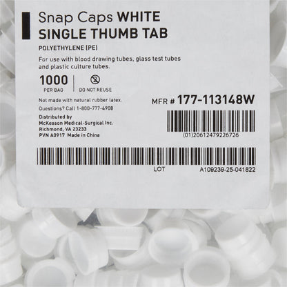 CAP, VAC TUBE WHT 16MM (1000/BG)