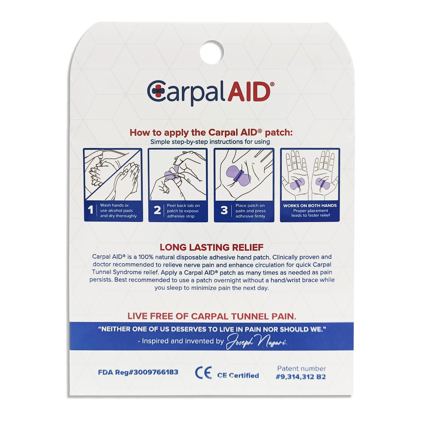 PATCH, CARPAL AID UNIV (100/PK48PK/CS)