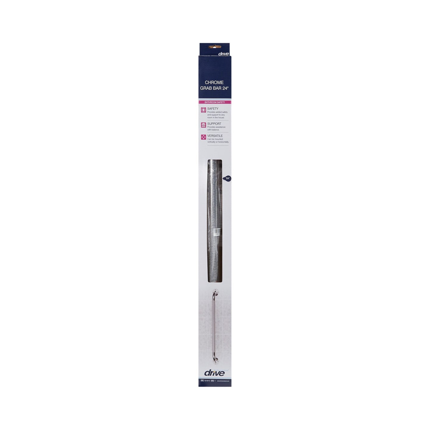 BAR, GRAB FALL PREVENTION KNURLED CHROME 24" (3/BX