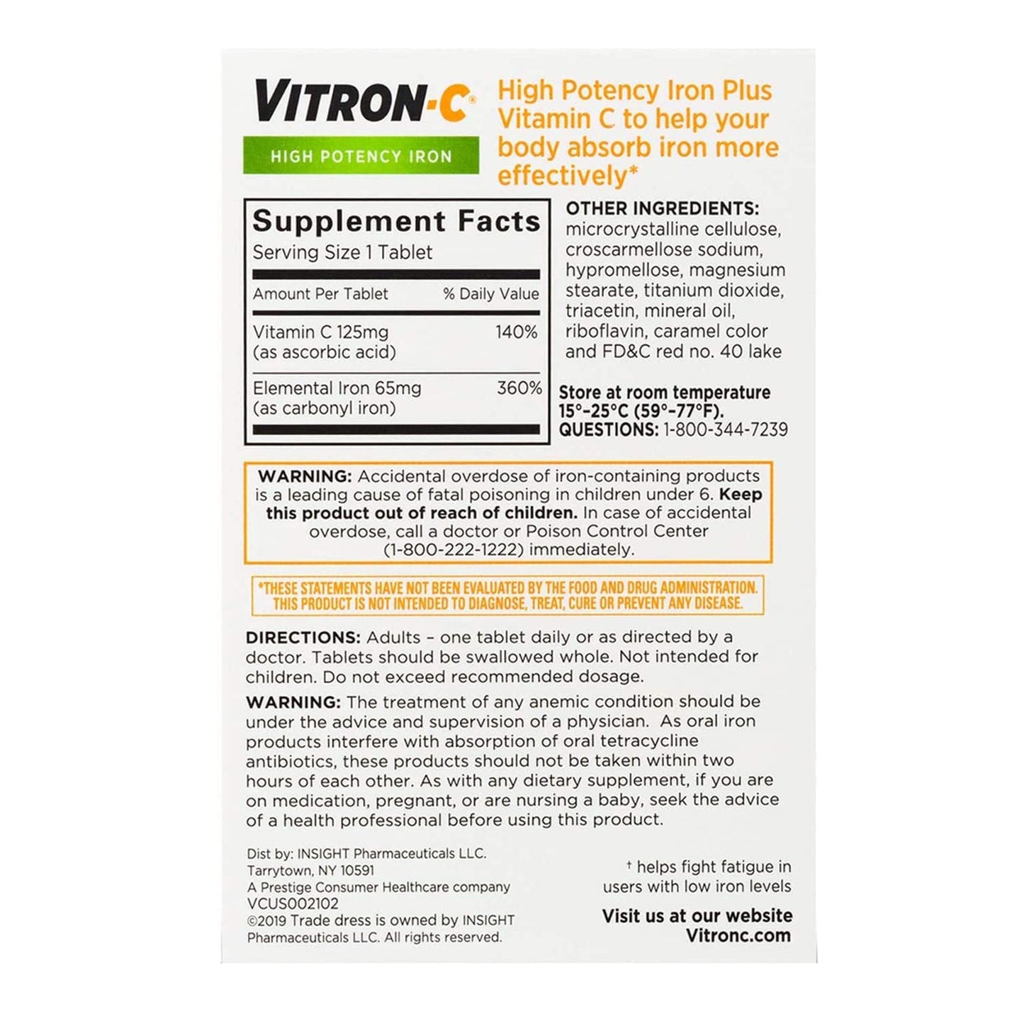 VITRON-C IRON+C, TAB 200-125MG(60/BT)