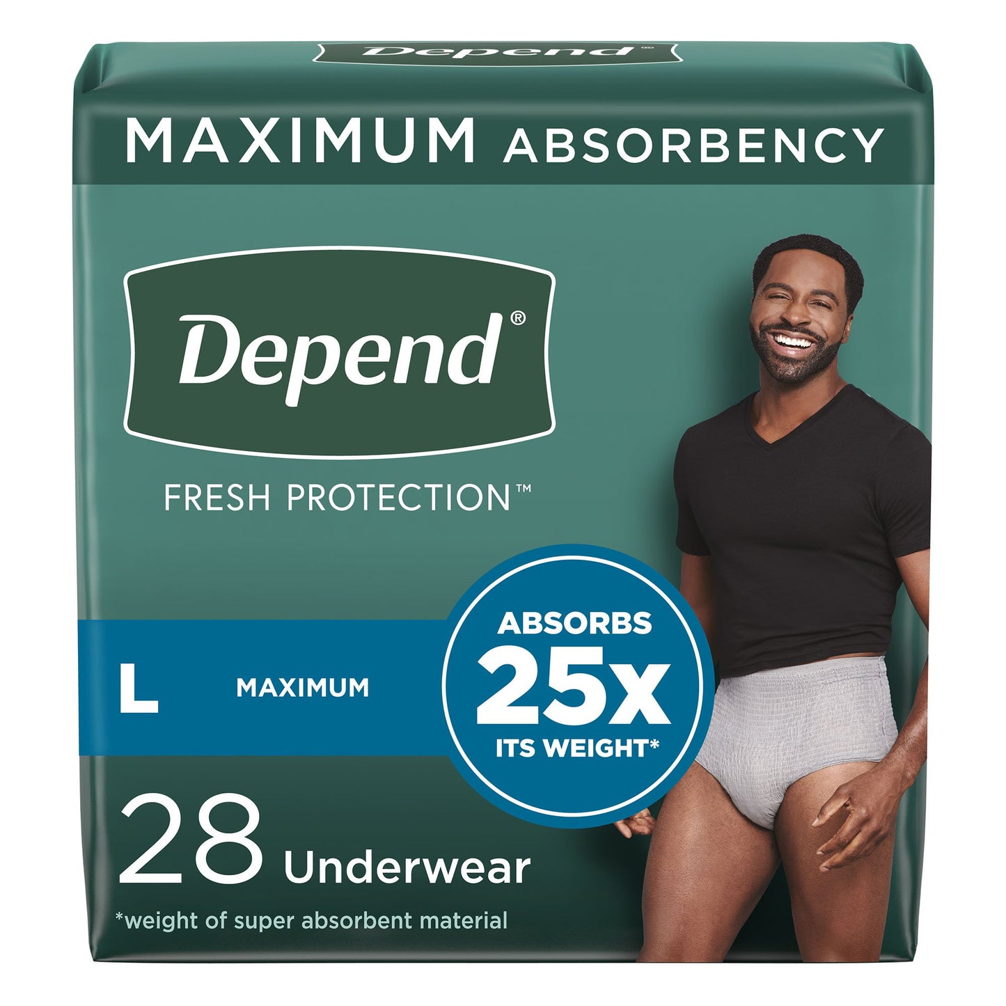 UNDERWEAR, DEPEND MAX ABSRB MEN GRY LG (28/PK 2PK/CS)