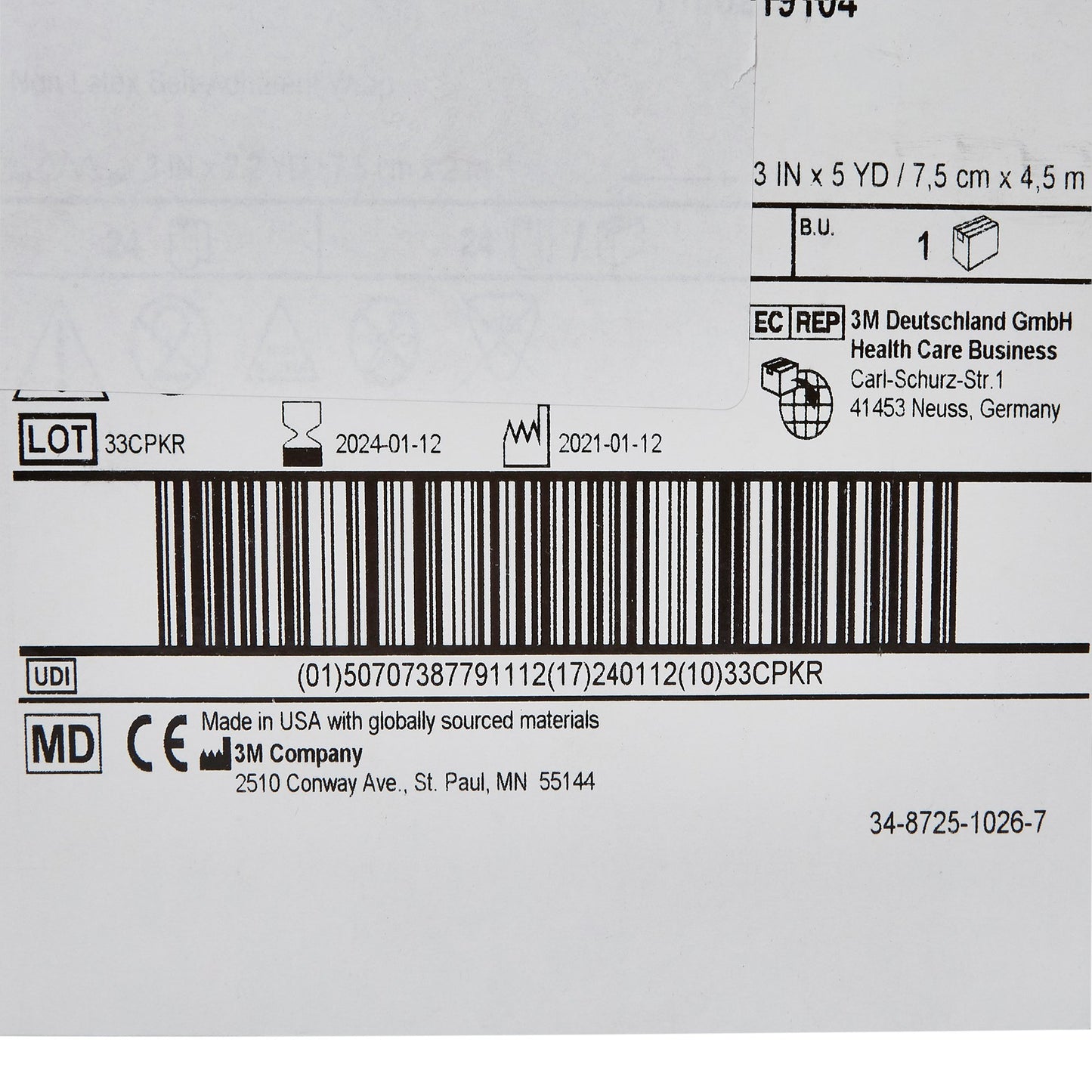 BANDAGE, COBAN LF 3"X5YDS (24RL/CS) 3M