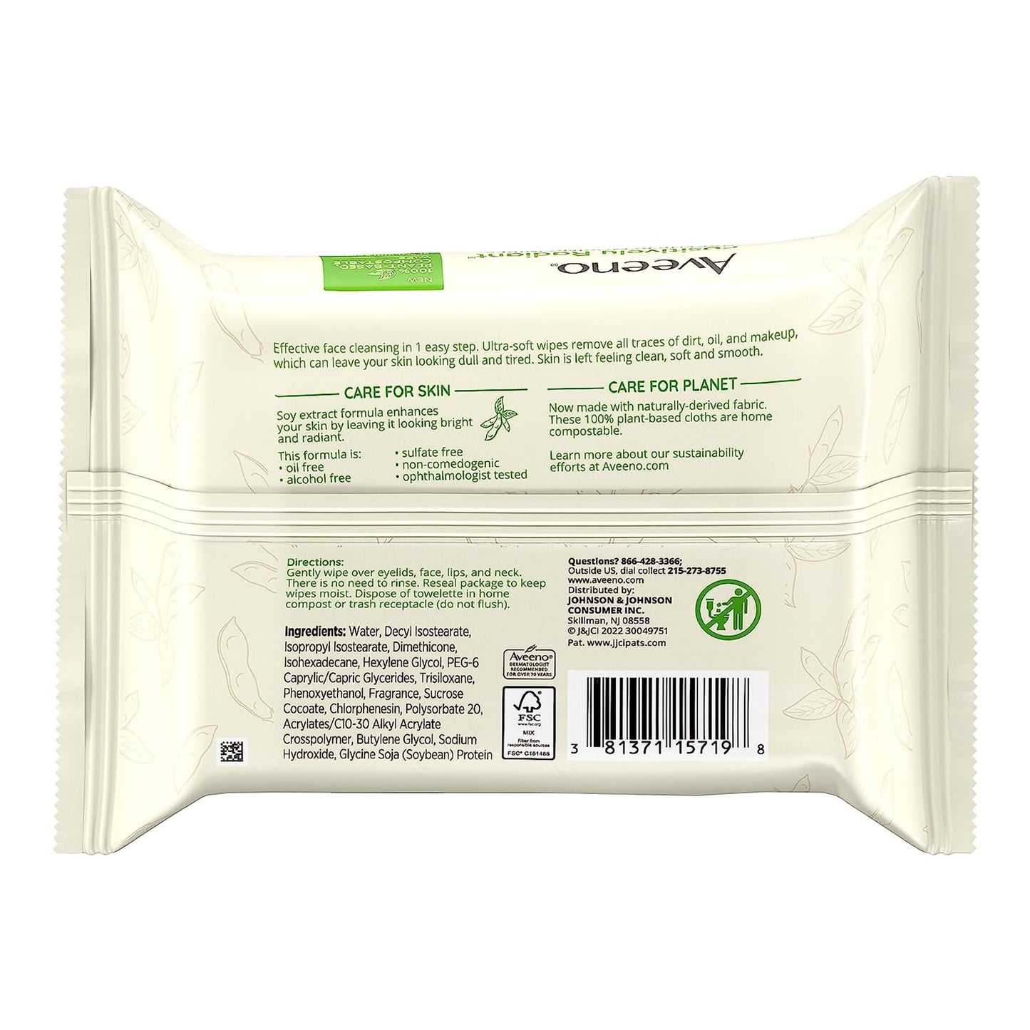 AVEENO, WIPES MAKEUP REMOVING (25/PK)