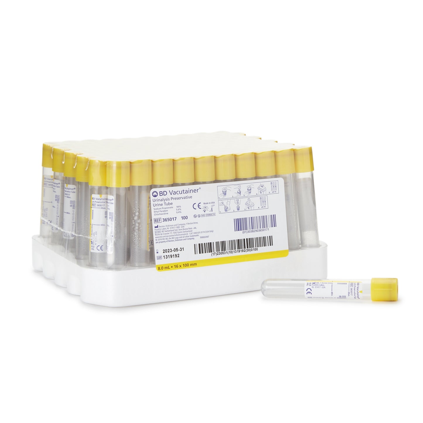 TUBE, URINALYSIS 8ML 16X100ML W/YLW TOP (100/PK 10PK/C