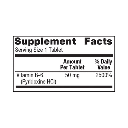 VITAMIN B-6, TAB 50MG (100/BT 12BT/CS)